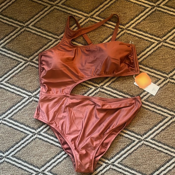 FeNoel x Target NWT Metallic Brown Cut Out High Leg Cheeky Swimsuit - Picture 7 of 7